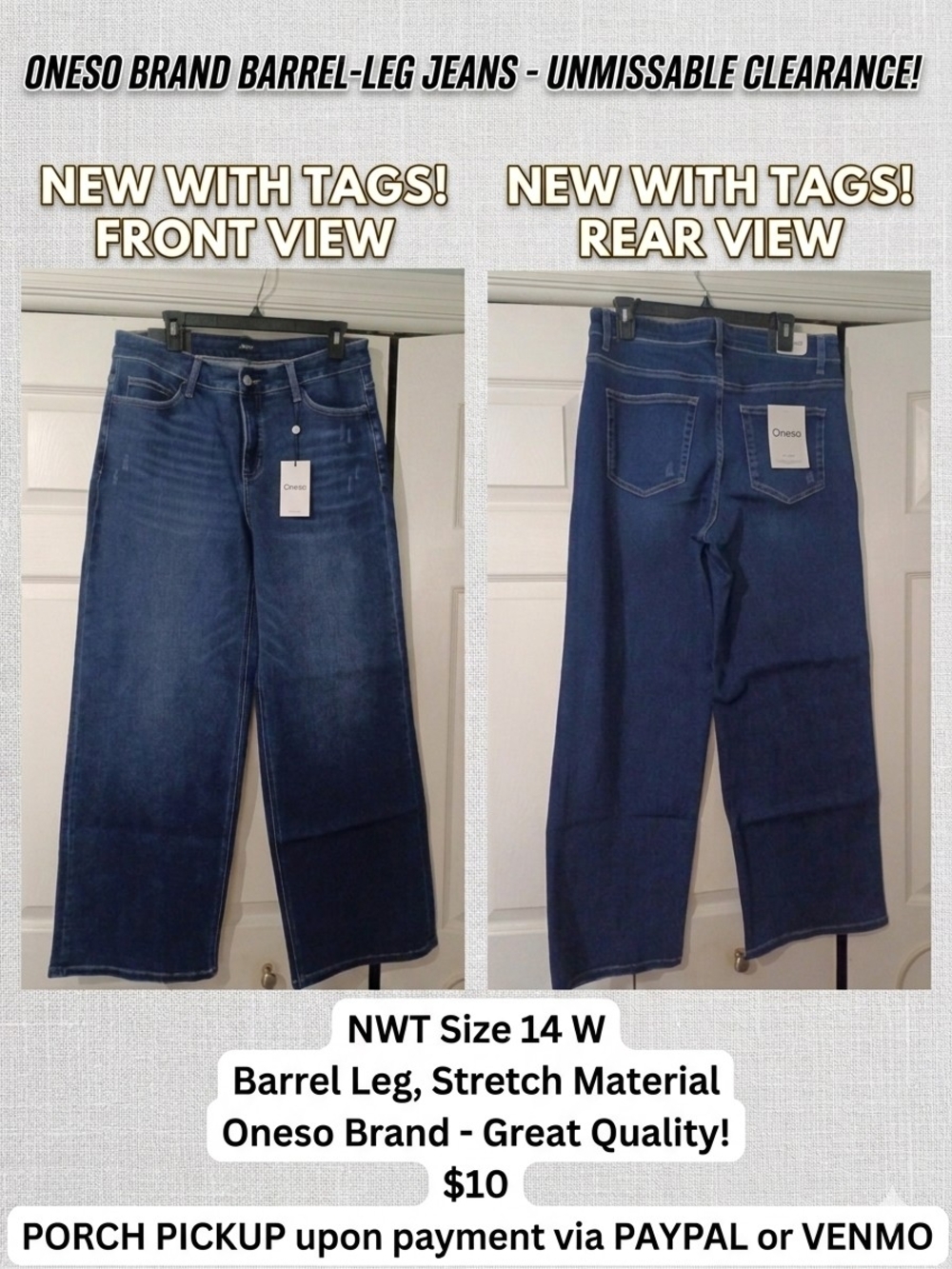 Oneso Barrel-Leg Jeans in Dark Blue - Size 14W